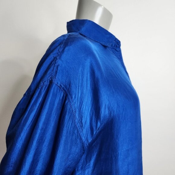 Vintage Express Irridescent Blue 100% Silk Button Down Shirt Size XS - Picture 6 of 14